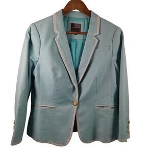 The Limited Turquoise White Cotton Blazer Women M Gold Details Colorful